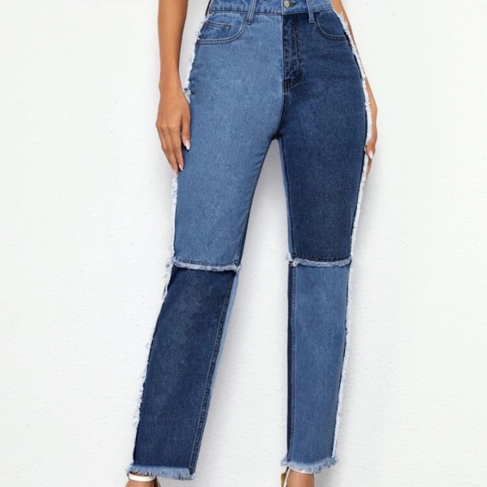 patchwork spliced contrast jeans